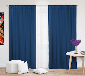 Шторы Премиум темно-синие на кулиске блэкаут