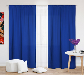 Шторы Стандарт синие на кулиске в спальню и гостиную