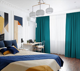 Шторы Стандарт изумрудные на тесьме в спальню и гостиную