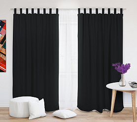 Шторы Премиум черные на петлях без липучек блэкаут