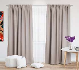 Шторы Премиум бежевые на тесьме блэкаут