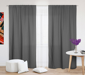 Шторы Стандарт серые на кулиске в спальню и гостиную