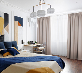 Шторы Премиум бежевые на тесьме блэкаут