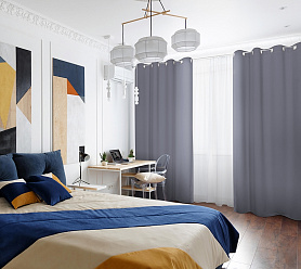 Шторы Премиум серые на люверсах блэкаут