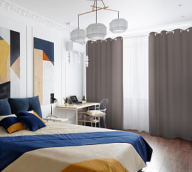 Шторы Премиум светло-коричневые на люверсах блэкаут